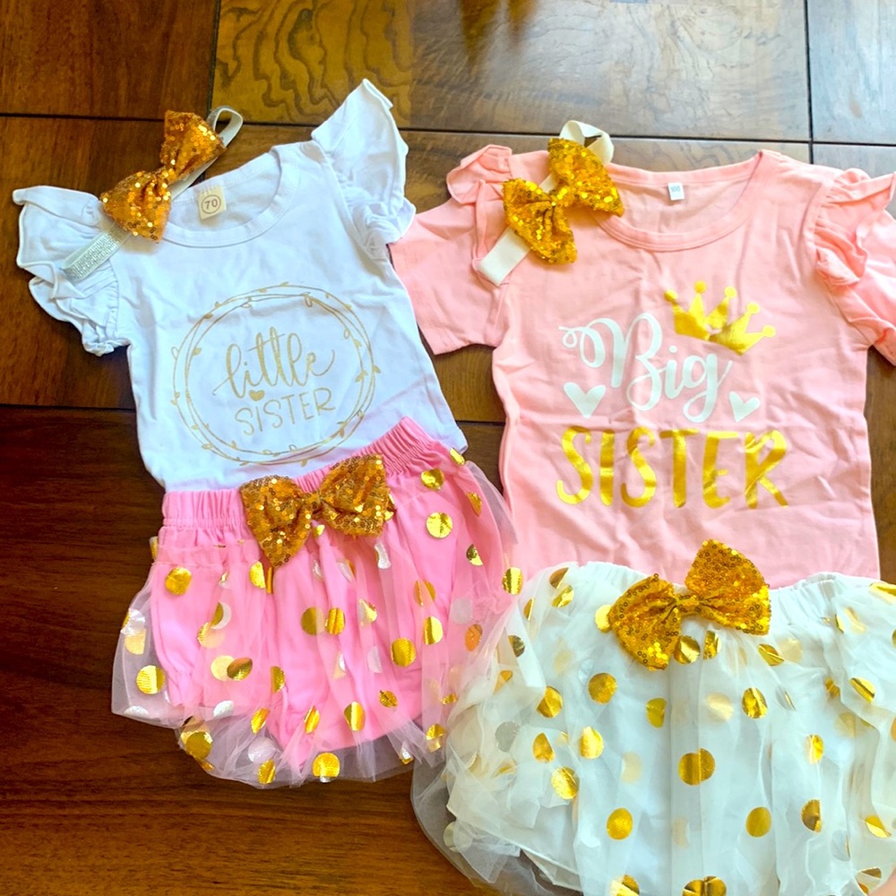 Little sister Big sister matching outfit skirt tutu 2-3T and 0-3mo. Runs big!